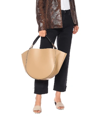 Shop Wandler Mia Leather Tote In Beige