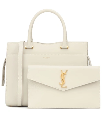 Shop Saint Laurent Uptown Medium Leather Tote In White