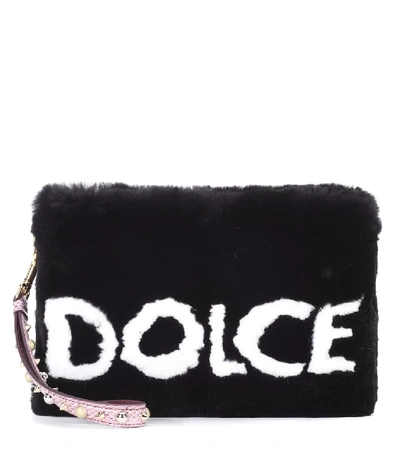 Shop Dolce & Gabbana Printed Fur Clutch In Black