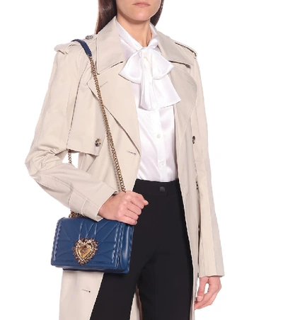 Shop Dolce & Gabbana Devotion Small Leather Shoulder Bag In Blue