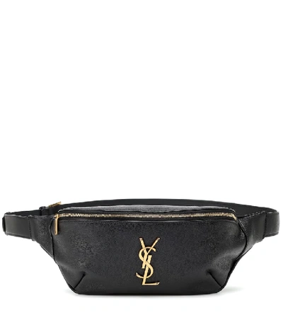 Shop Saint Laurent Classic Monogram Leather Belt Bag In Black
