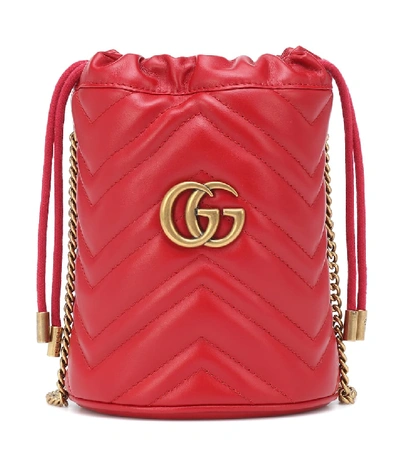 Shop Gucci Gg Marmont Mini Leather Bucket Bag In Red