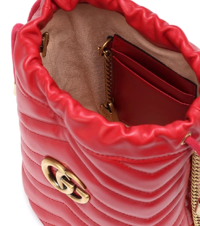 Shop Gucci Gg Marmont Mini Leather Bucket Bag In Red