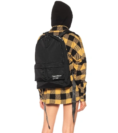 Shop Off-white Quote Printed Canvas Backpack In Black