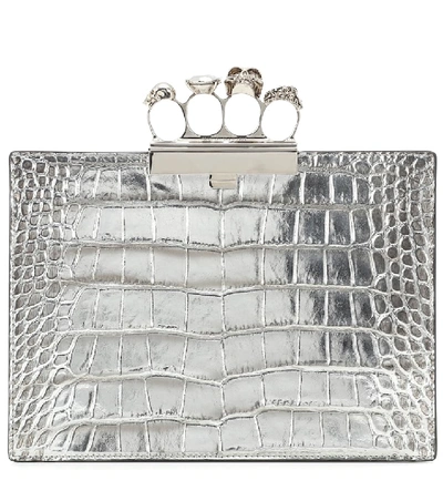 Shop Alexander Mcqueen Four Ring Small Leather Clutch In Metallic