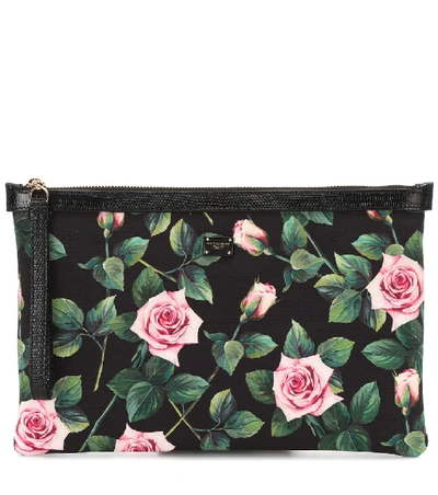 Shop Dolce & Gabbana Floral Canvas Pouch In Black