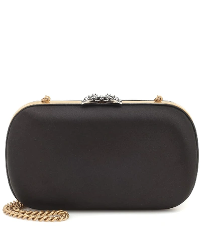 Shop Gucci Broadway Embellished Satin Clutch In Black