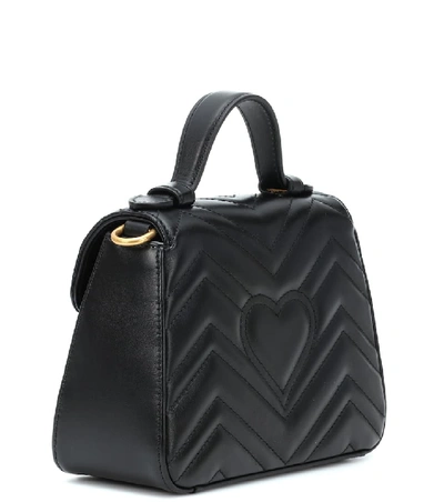 Shop Gucci Gg Marmont Mini Leather Shoulder Bag In Black