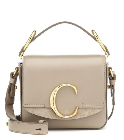 Shop Chloé C Mini Leather Shoulder Bag In Grey