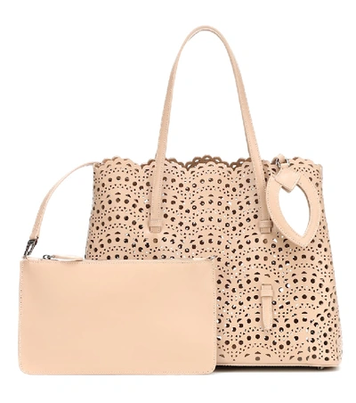 Shop Alaïa Mina Medium Leather Tote In Beige