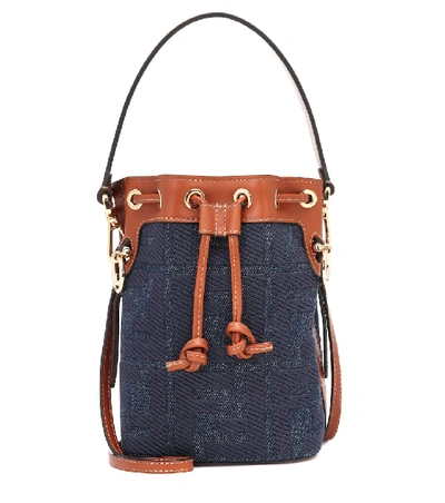Shop Fendi Mon Trésor Mini Denim Bucket Bag In Blue