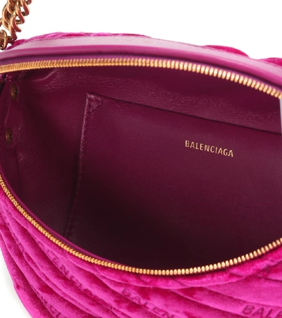 Shop Balenciaga Souvenirs Xxs Velvet Belt Bag In Purple