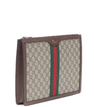 Shop Gucci Gg Supreme Portfolio Pouch In Brown