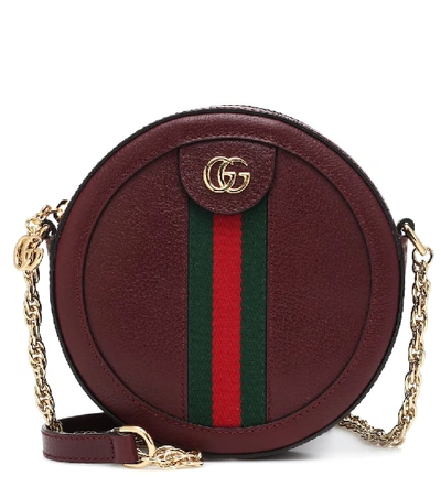 Shop Gucci Ophidia Mini Round Leather Shoulder Bag In Red