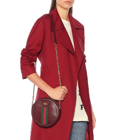 Shop Gucci Ophidia Mini Round Leather Shoulder Bag In Red