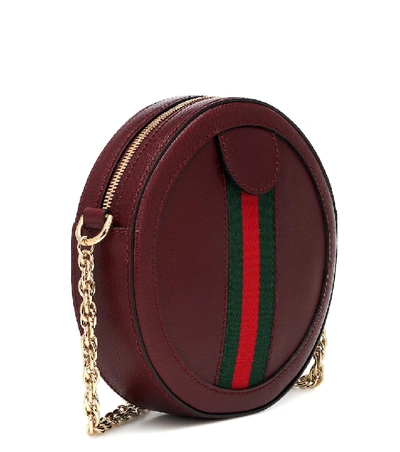 Shop Gucci Ophidia Mini Round Leather Shoulder Bag In Red