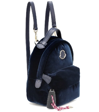 Shop Moncler Leather-trimmed Velvet Backpack In Blue