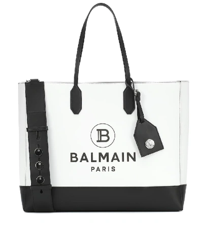 Shop Balmain Logo Medium Leather Tote In White