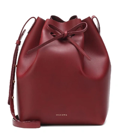 Shop Mansur Gavriel Bucket Leather Crossbody Bag In Red