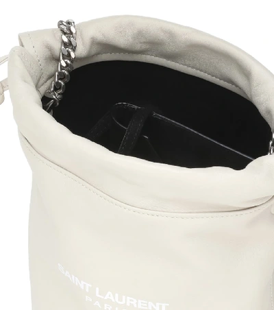 Shop Saint Laurent Teddy Small Leather Bucket Bag In White