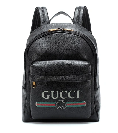 Shop Gucci Printed Leather Backpack In Black