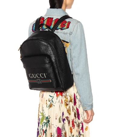 Shop Gucci Printed Leather Backpack In Black