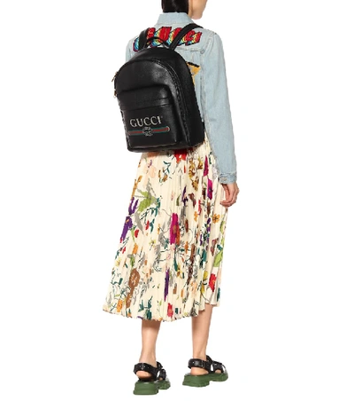 Shop Gucci Printed Leather Backpack In Black