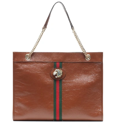 Shop Gucci Large Rajah Leather Tote In Brown