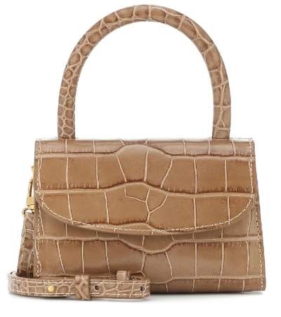 Shop By Far Mini Croc-effect Leather Tote In Beige