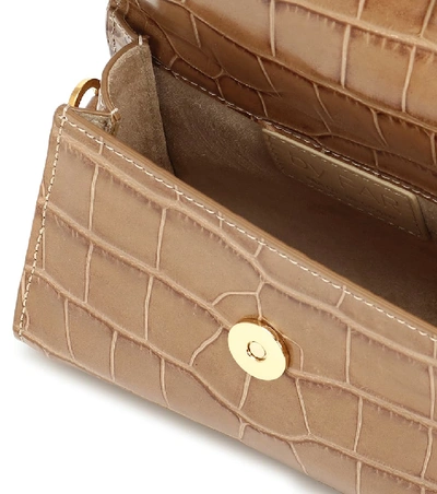 Shop By Far Mini Croc-effect Leather Tote In Beige