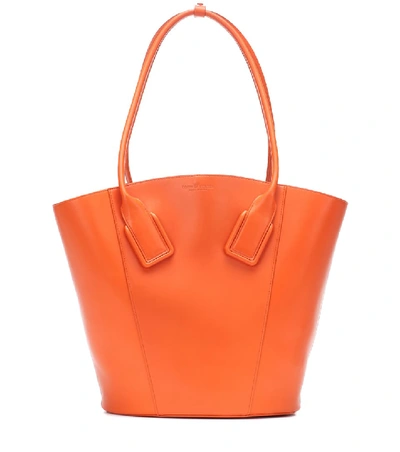 Shop Bottega Veneta Basket Leather Tote In Orange
