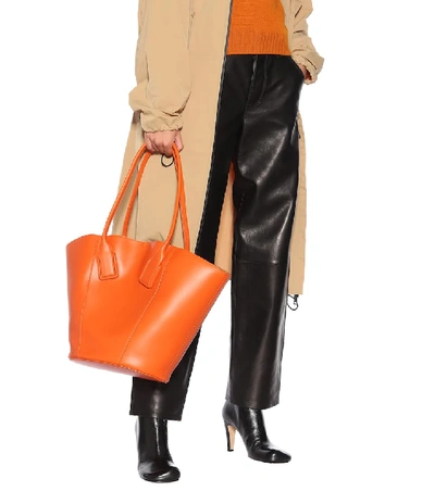 Shop Bottega Veneta Basket Leather Tote In Orange