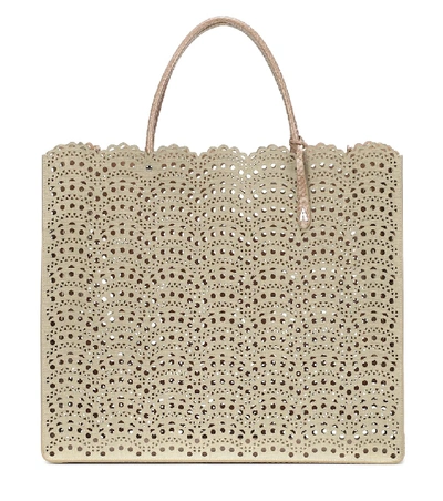 Shop Alaïa Garance 41 Laser-cut Leather Tote In Beige