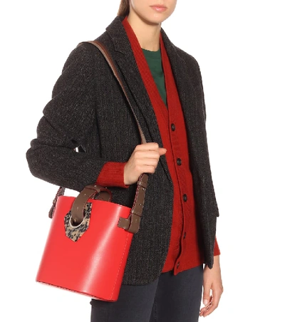 Shop Ganni Leather Bucket Bag In Red