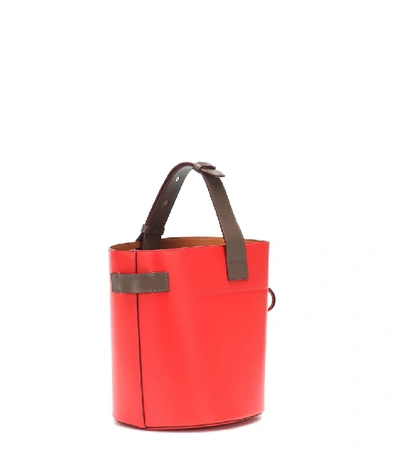 Shop Ganni Leather Bucket Bag In Red