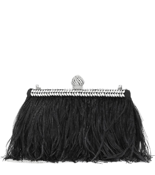 black feather clutch