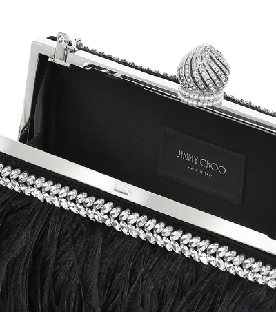 Shop Jimmy Choo Celeste Small Feather-trimmed Clutch In Black