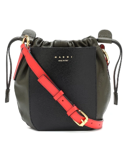 Shop Marni Gusset Leather Crossbody Bag In Green