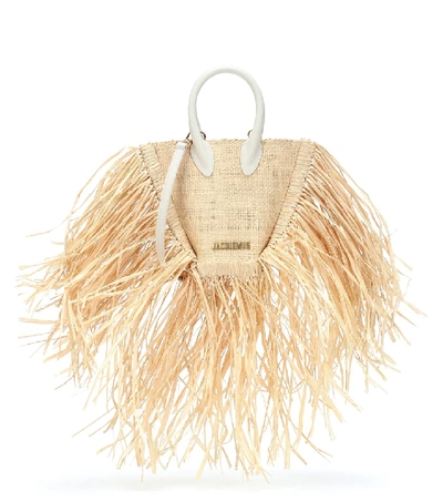 Shop Jacquemus Le Petit Baci Straw Tote In Beige