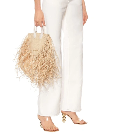 Shop Jacquemus Le Petit Baci Straw Tote In Beige