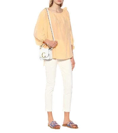 Shop Chloé C Mini Leather Shoulder Bag In White