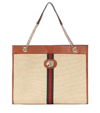 Shop Gucci Rajah Large Canvas Tote In Beige