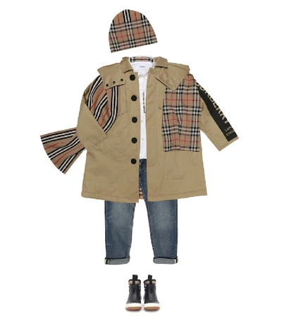 Shop Burberry Icon Stripe Wool Scarf And Hat Set In Beige
