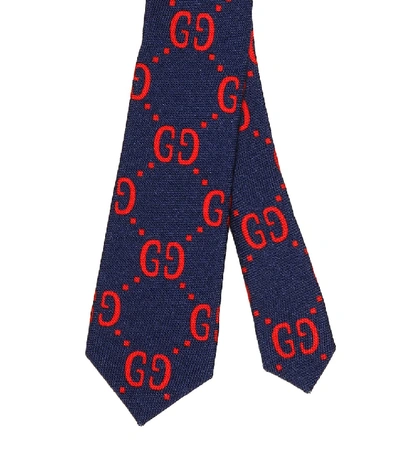 Shop Gucci Gg Wool And Silk Tie In Blue