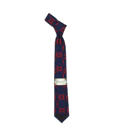 Shop Gucci Gg Wool And Silk Tie In Blue