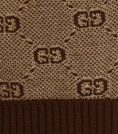 Shop Gucci Baby Gg Wool And Cotton Beanie In Brown