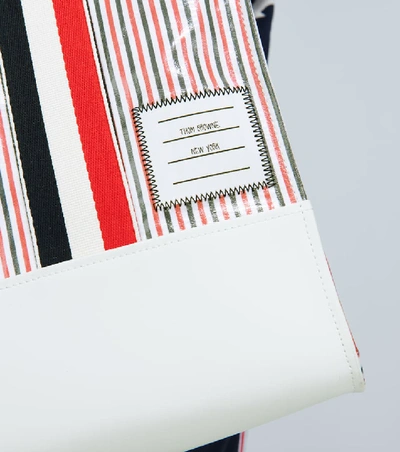 Shop Thom Browne Striped Coated Seersucker Tote Bag In Multicoloured