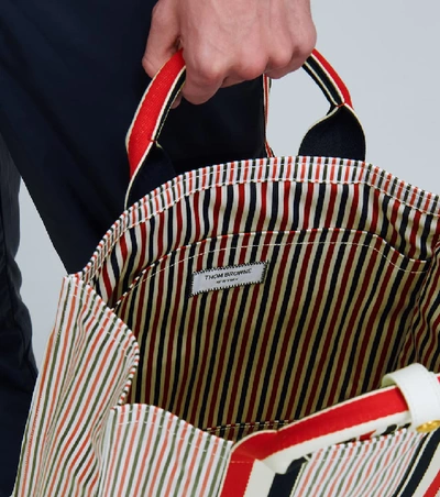 Shop Thom Browne Striped Coated Seersucker Tote Bag In Multicoloured
