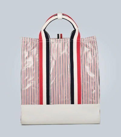 Shop Thom Browne Striped Coated Seersucker Tote Bag In Multicoloured