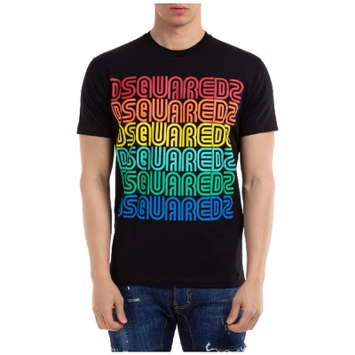 Shop Dsquared2 Men's Short Sleeve T-shirt Crew Neckline Jumper Rainbow Twins In Black